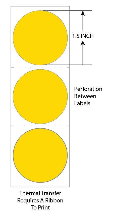 1.5 Inch Circle Premium Paper Thermal Transfer Label - Perforated - Yellow Pantone Yellow - Permanent