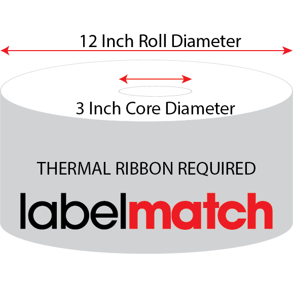 4 X 2 Premium Paper Thermal Transfer Label - No Perf - White - 12" Roll - Permanent