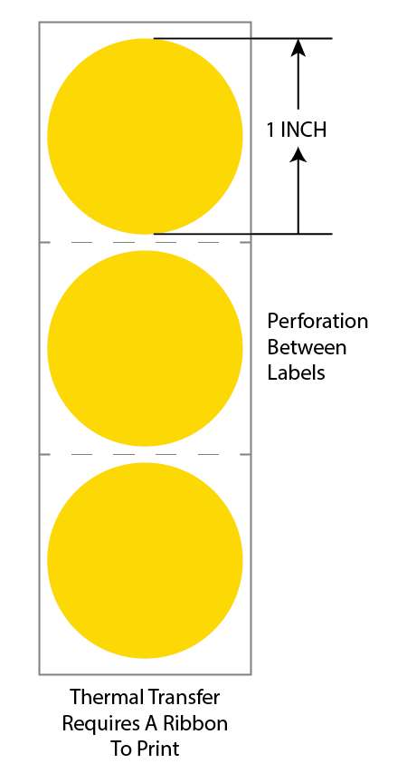 1 Inch Circle Premium Paper Thermal Transfer Label - Perforated - Yellow Pantone Yellow - Permanent