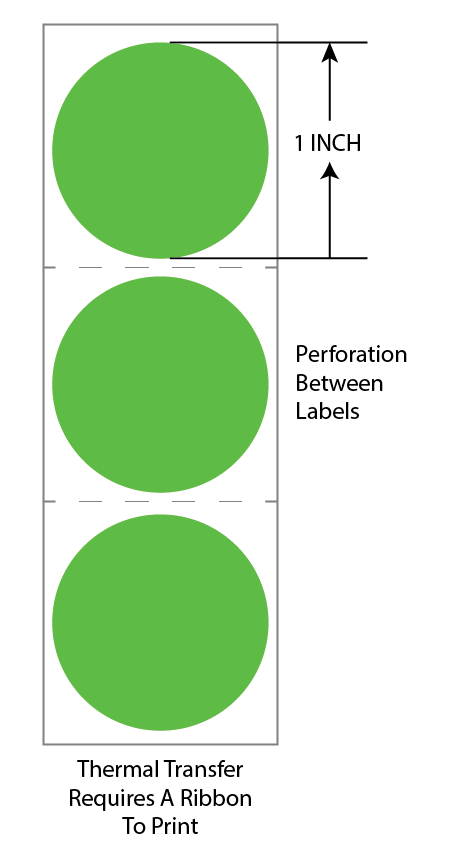 1 Inch Circle Premium Paper Thermal Transfer Label - Perforated - FL Green 802 - Permanent