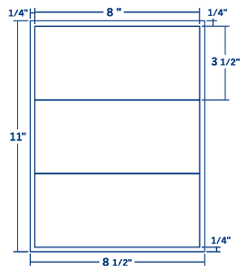 8.5" X 3.5" Laser/Inkjet Label-3 Per Sheet, 250 Sheets Per Pack, White, Permanent