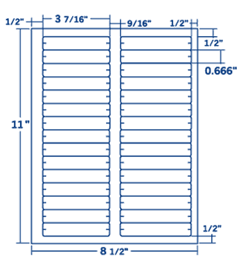 3.438" X .666" Laser/Inkjet Label-30 Per Sheet, 250 Sheets Per Pack, White, Permanent
