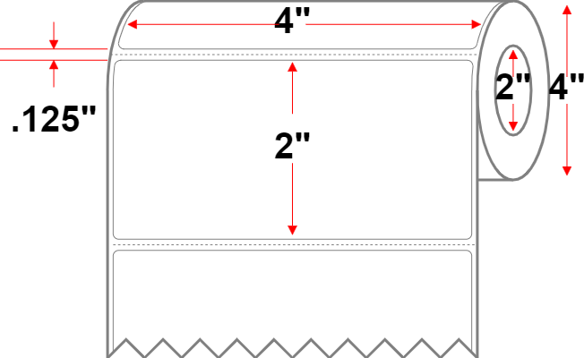 4" X 2" Inkjet Label - Perforated - Premium Paper - White - 4" Roll - All-Temp
