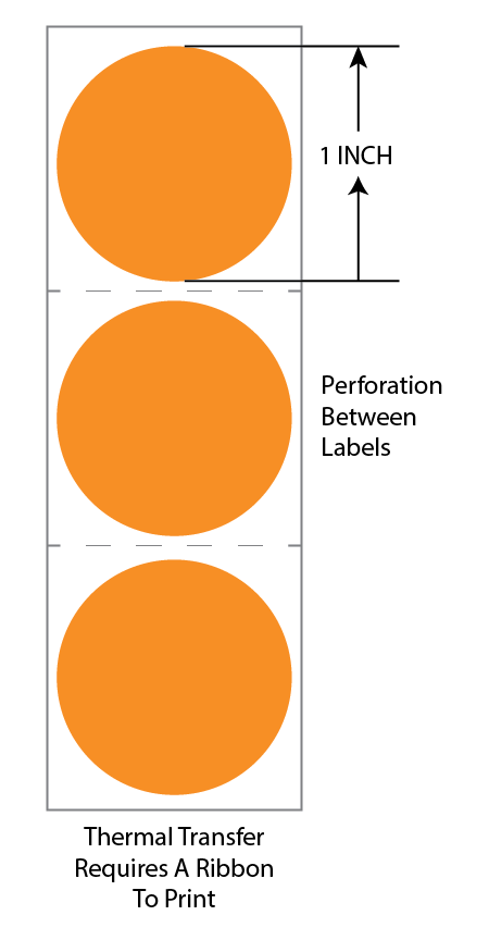 1 Inch Circle Premium Paper Thermal Transfer Label - Perforated - Orange 1495 - Permanent