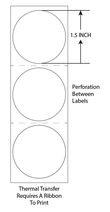 1.5 Inch Circle Premium Paper Thermal Transfer Label - Perforated - White - Permanent