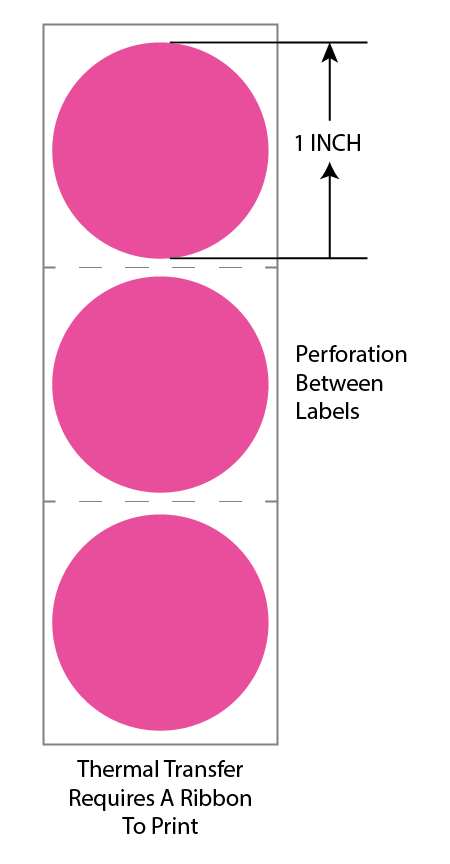1 Inch Circle Premium Paper Thermal Transfer Label - Perforated - FL Pink 806 - Permanent