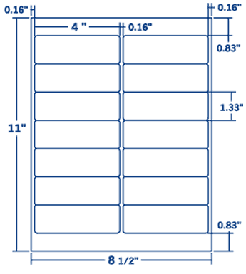 4" X 1.333" Laser/Inkjet Label-14 Per Sheet, 100 Sheets Per Pack, White, Permanent