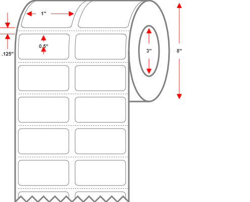 1 X 0.5 Thermal Transfer 2 Across - Thermal Transfer Label - Perforated - White - 8" Roll - Permanent