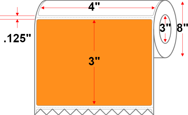 4 X 3 Premium Paper Thermal Transfer Label - Perforated - Orange 1495 - 8" Roll - Permanent