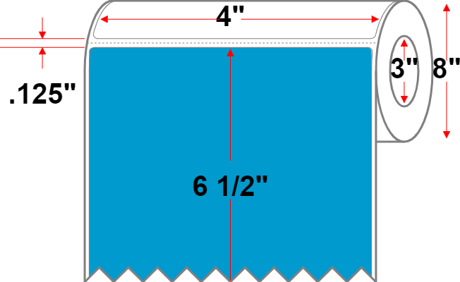 4 X 6.5 Premium Paper Thermal Transfer Label - Perforated - FL Blue 801 - 8" Roll - Permanent