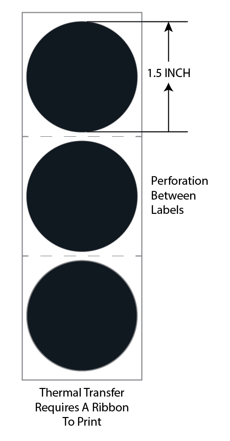 1.5 Inch Circle Premium Paper Thermal Transfer Label - Perforated - Black - Permanent