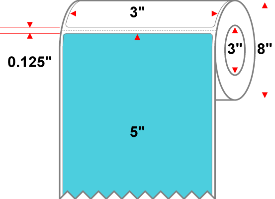 3 X 5 Premium Paper Thermal Transfer Label - Perforated - PMS 3105 Light Aqua 3105 - 8" Roll - Permanent