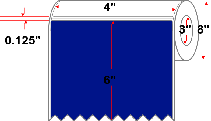 4 X 6 Premium Paper Thermal Transfer Label - Perforated - PMS Reflex Blue Reflex Blue - 8" Roll - Permanent