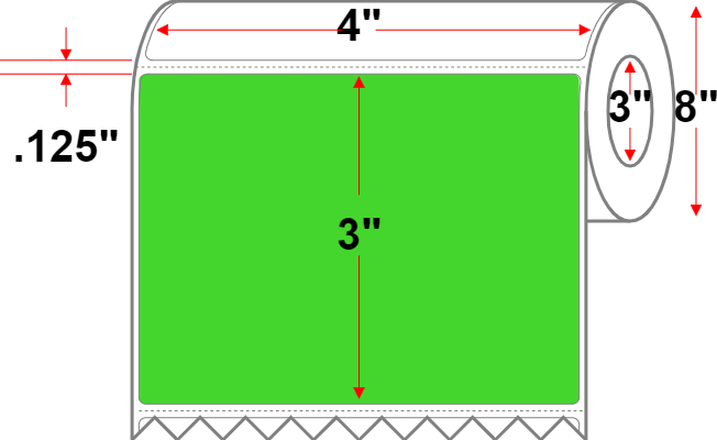 4 X 3 Premium Paper Thermal Transfer Label - Perforated - FL Green 802 - 8" Roll - Permanent