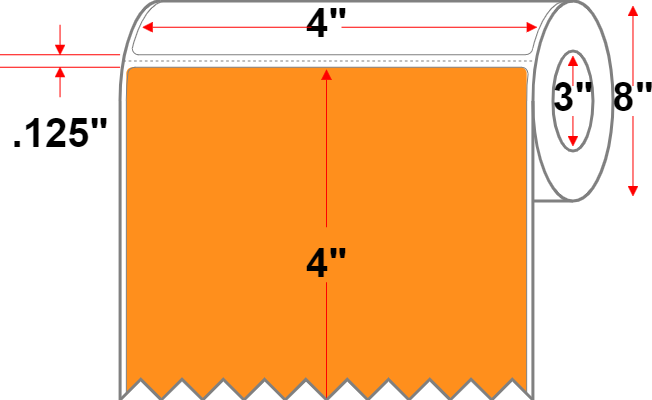 4 X 4 Premium Paper Thermal Transfer Label - Perforated - Orange 1495 - 8" Roll - Permanent