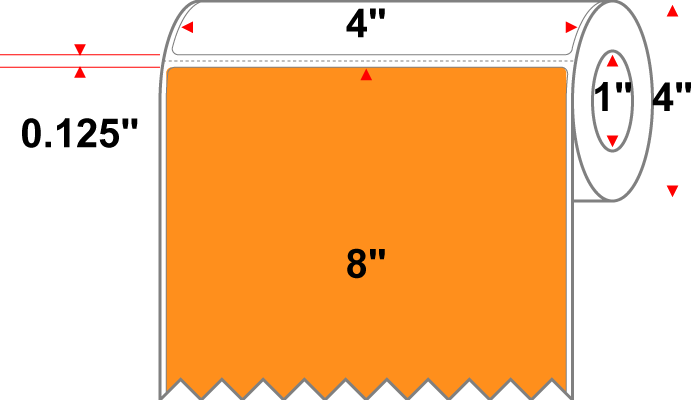 4 X 8 Premium Paper Thermal Transfer Label - Perforated - PMS 1495 Orange/Peach 1495 - 4" Roll - Permanent