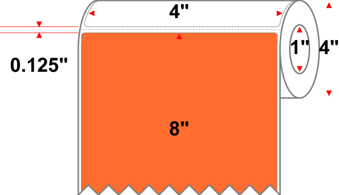 4 X 8 Premium Paper Thermal Transfer Label - Perforated - PMS 021 Orange 21 - 4" Roll - Permanent