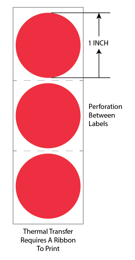 1 Inch Circle Premium Paper Thermal Transfer Label - Perforated - Red 32 - Permanent