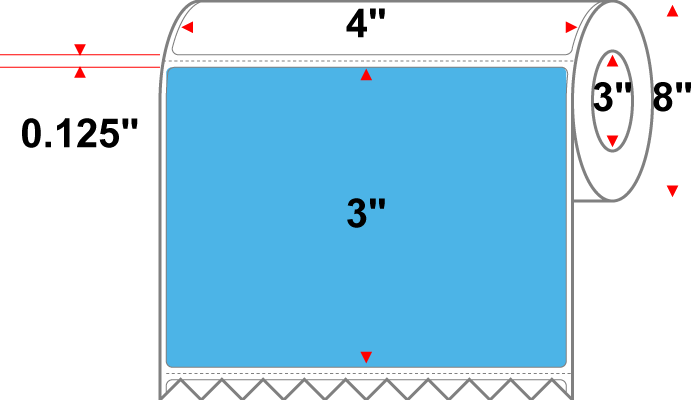4 X 3 Premium Paper Thermal Transfer Label - Perforated - PMS 298 Medium Blue 298 - 8" Roll - Permanent