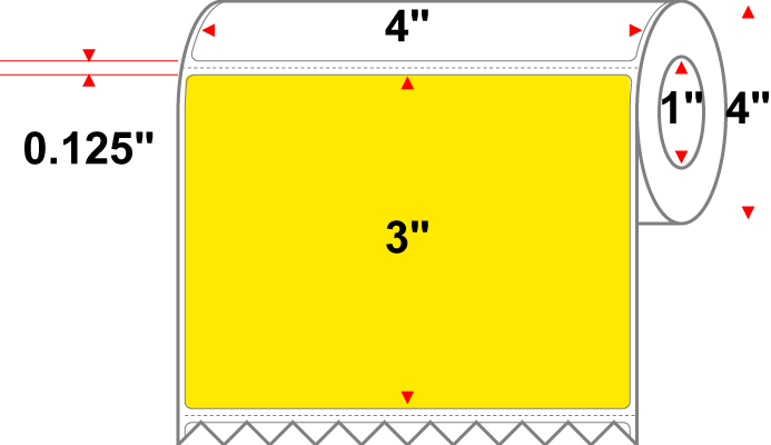 4 X 3 Premium Paper Thermal Transfer Label - Perforated - Fluorescent Yellow 803 - 4" Roll - Permanent
