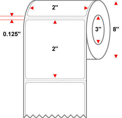 2 X 2 Premium Paper Direct Thermal Label - Perforated - White - 8" Roll - Permanent