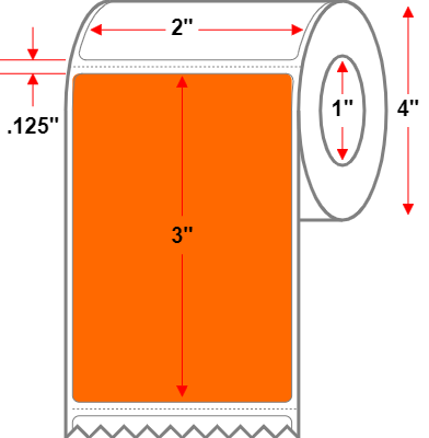 2 X 3 Premium Paper Direct Thermal Label - Perforated - Orange 1505 - 4" Roll - Permanent