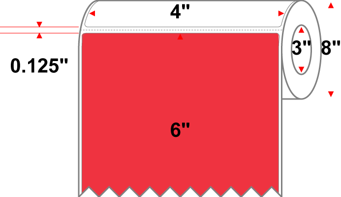 4 X 6 Premium Paper Direct Thermal Label - Perforated - PMS 032 Red 32 - 8" Roll - Permanent