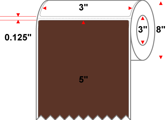 3 X 5 Premium Paper Thermal Transfer Label - Perforated - PMS 4695 Dark Brown 4695 - 8" Roll - Permanent