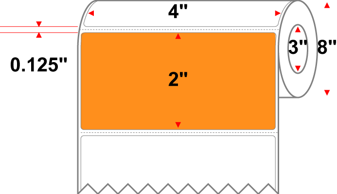 4 X 2 Premium Paper Thermal Transfer Label - Perforated - PMS 1495 Orange/Peach 1495 - 8" Roll - Permanent