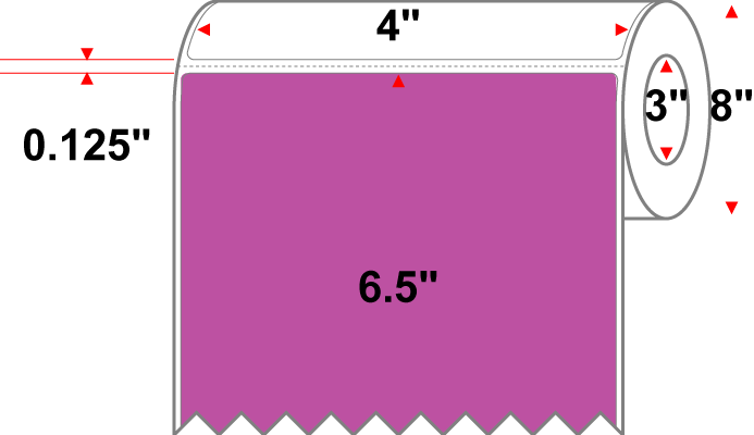 4 X 6.5 Premium Paper Thermal Transfer Label - Perforated - PMS 247 Dark Purple 247 - 8" Roll - Permanent