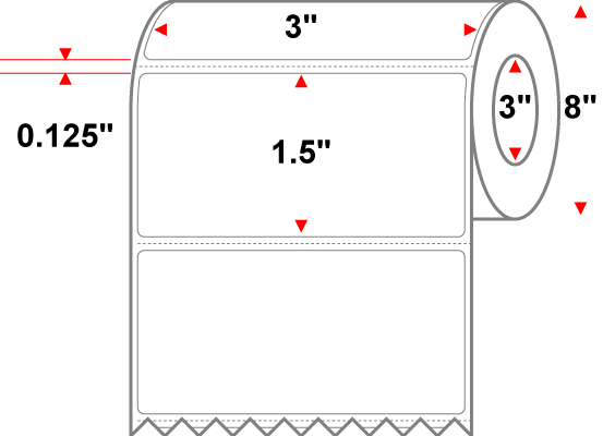 3 X 1.5 Premium Paper Direct Thermal Label - Perforated - White - 8" Roll - Permanent