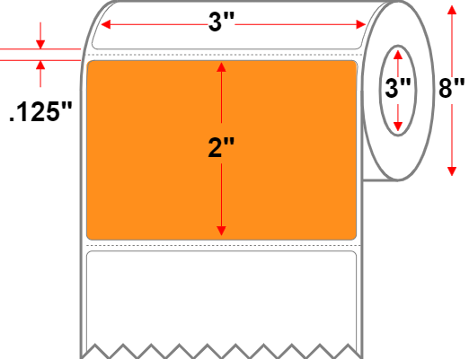 3 X 2 Premium Paper Thermal Transfer Label - Perforated - Orange 1495 - 8" Roll - Permanent