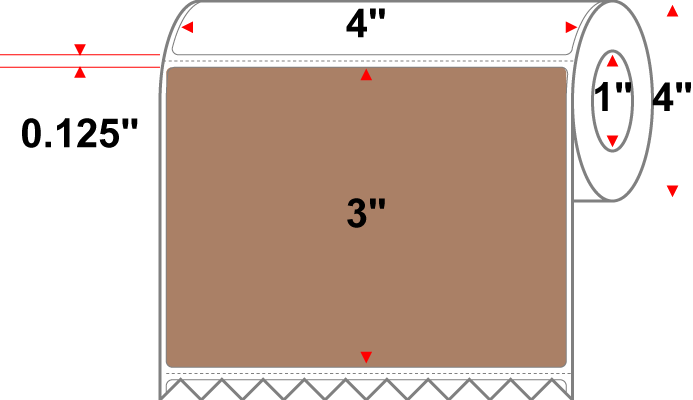 4 X 3 Premium Paper Direct Thermal Label - Perforated - PMS 479 Brown 479 - 4" Roll - Permanent