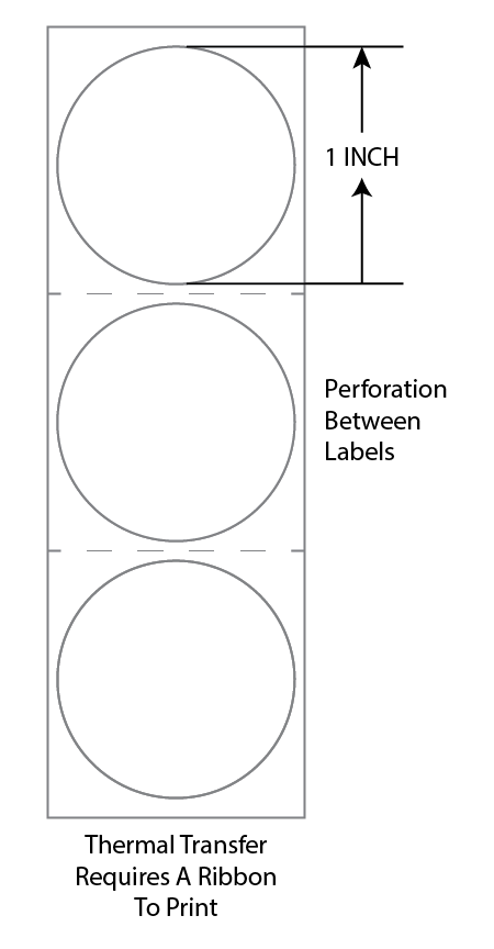 1 Inch Circle Premium Paper Thermal Transfer Label - Perforated - White - Permanent