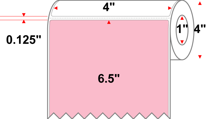 4 X 6.5 Premium Paper Thermal Transfer Label - Perforated - PMS 182 Pink 182 - 4" Roll - Permanent