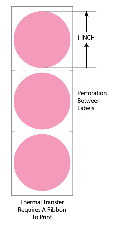 1 Inch Circle Premium Paper Thermal Transfer Label - Perforated - Pink 1905 - Permanent