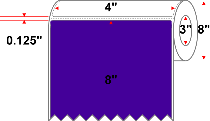 4 X 8 Premium Paper Direct Thermal Label - Perforated - Pantone Violet (Dark) Pantone Violet (Dark) - 8" Roll - Permanent