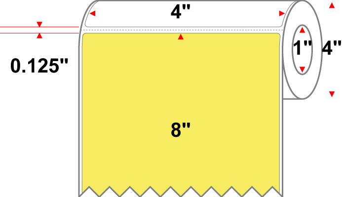 4 X 8 Premium Paper Direct Thermal Label - Perforated - PMS 100 Light Yellow 100 - 4" Roll - Permanent