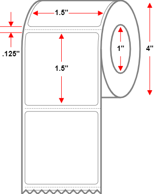1.5 X 1.5 Premium Paper Direct Thermal Label - Perforated - White - 4" Roll - Permanent