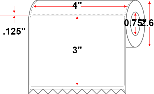 4 X 3 Premium Paper Direct Thermal Label - Perforated - White - 2.6" Roll - Permanent