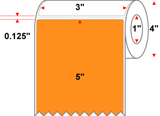 3 X 5 Premium Paper Direct Thermal Label - Perforated - PMS 1495 Orange/Peach 1495 - 4" Roll - Permanent