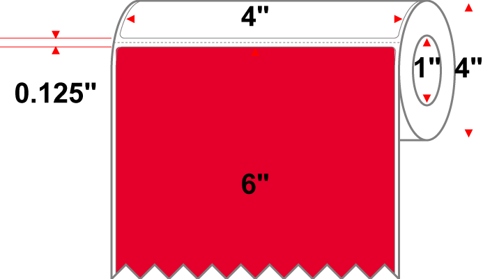 4 X 6 Premium Paper Thermal Transfer Label - Perforated - PMS 185 Red 185 - 4" Roll - Permanent