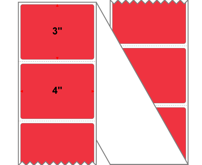 Fanfolded - 4 X 3 Premium Paper Direct Thermal Label - PMS 032 Red 32 - Permanent