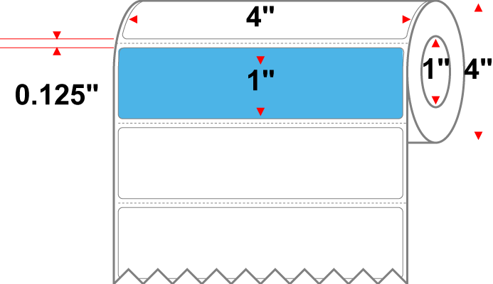 4 X 1 Premium Paper Direct Thermal Label - Perforated - PMS 298 Medium Blue 298 - 4" Roll - Permanent