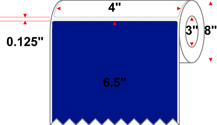 4 X 6.5 Premium Paper Direct Thermal Label - Perforated - PMS Reflex Blue Reflex Blue - 8" Roll - Permanent