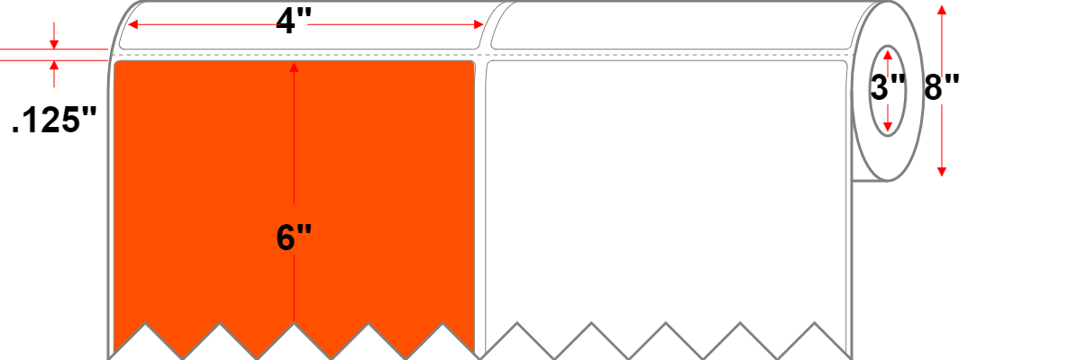 4 X 6 Premium Paper 2 Across - Direct Thermal Label - Perforated - Orange 21 - 8" Roll - Permanent