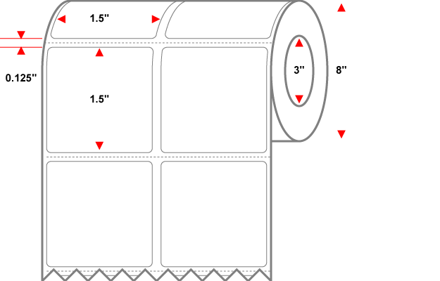 1.5 X 1.5 Premium Paper 2 Across - Thermal Transfer Label - Perforated - White - 8" Roll - Permanent