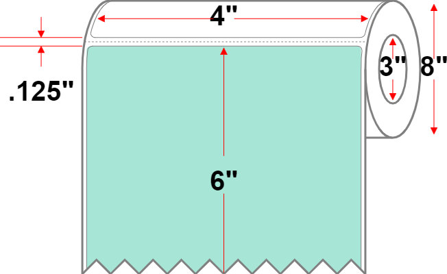 4 X 6 Premium Paper Thermal Transfer Label - Perforated - Aqua 331 - 8" Roll - Permanent