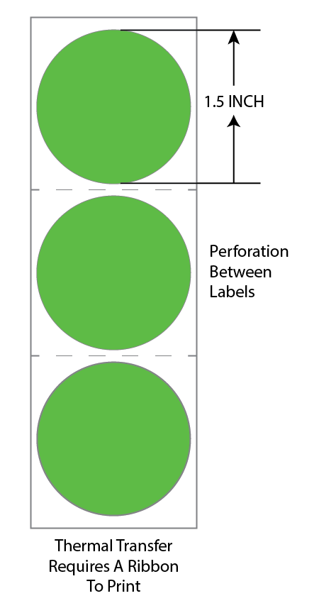 1.5 Inch Circle Premium Paper Thermal Transfer Label - Perforated - FL Green 802 - Permanent