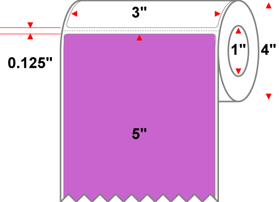 3 X 5 Premium Paper Thermal Transfer Label - Perforated - PMS 252 Light Purple 252 - 4" Roll - Permanent